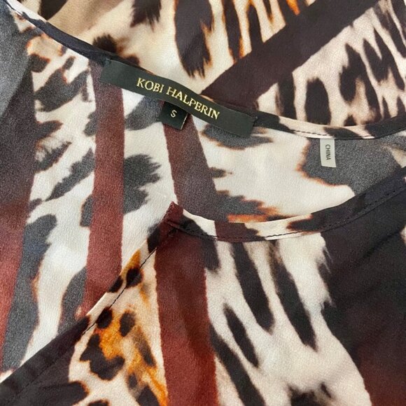 KOBI HALPERIN BLOUSE SILK FALLON MIX LEOPARD-PRINT SZ S EMBELLISHED AESTHETIC - Picture 7 of 16